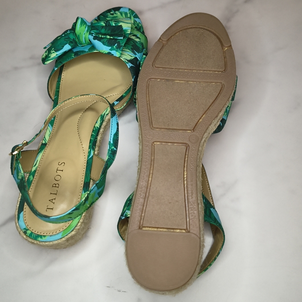 Talbots NWOT Pamela Bow Canvas Espadrille Wedges- Isle Fronds Size 8 - Picture 5 of 6